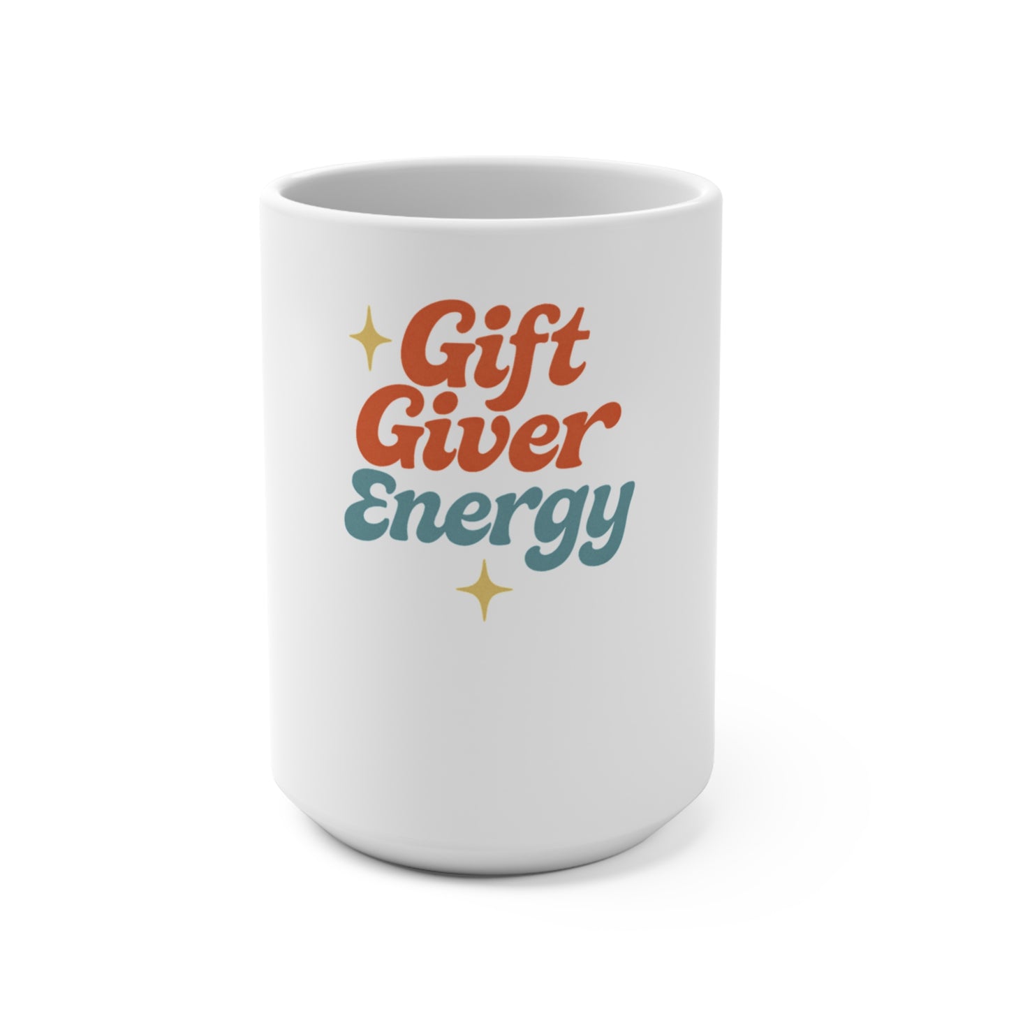 Gift Giver Energy Mug — Retro Holiday Coffee Cup for Gift Lovers